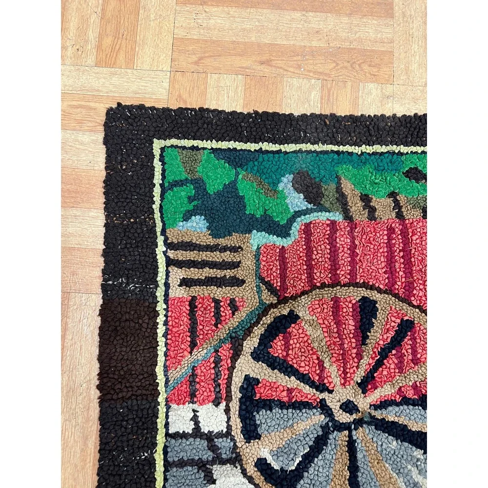 Vintage Latch Hook Rug Country Water Mill Scene Tapestry Cottage Farmhouse Decor